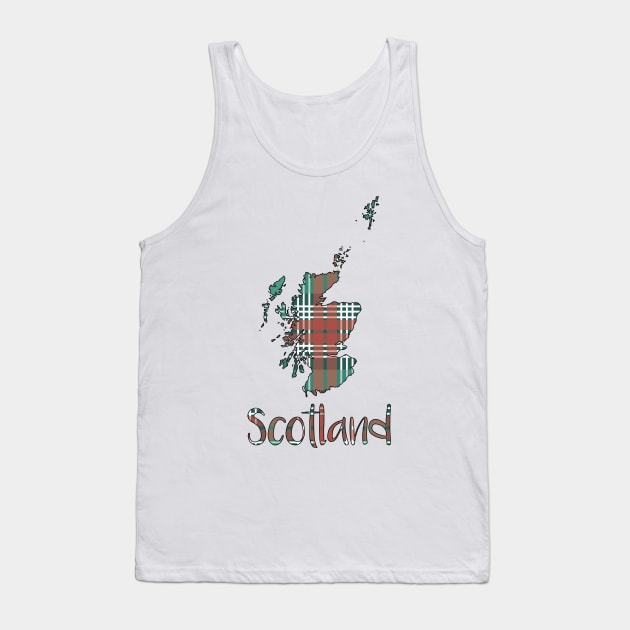 Scotland Christmas Tartan Map Typography Design Tank Top by MacPean